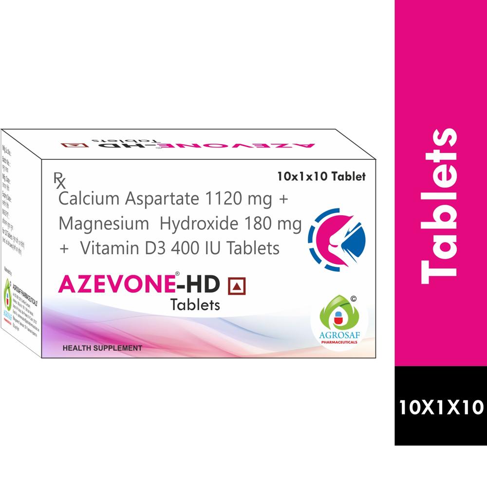 AZEVONE HD TABLET - Sodium 5 Mg , Calcium Carbonate 1120 Mg (equivalent To Elemental Calcium 448 Mg) , Magnesium Oxide 180 Mg (equivalent To Elemental Magnesium 71.46 Mg), Vitamin D3 (cholecalciferol) 400 Iu