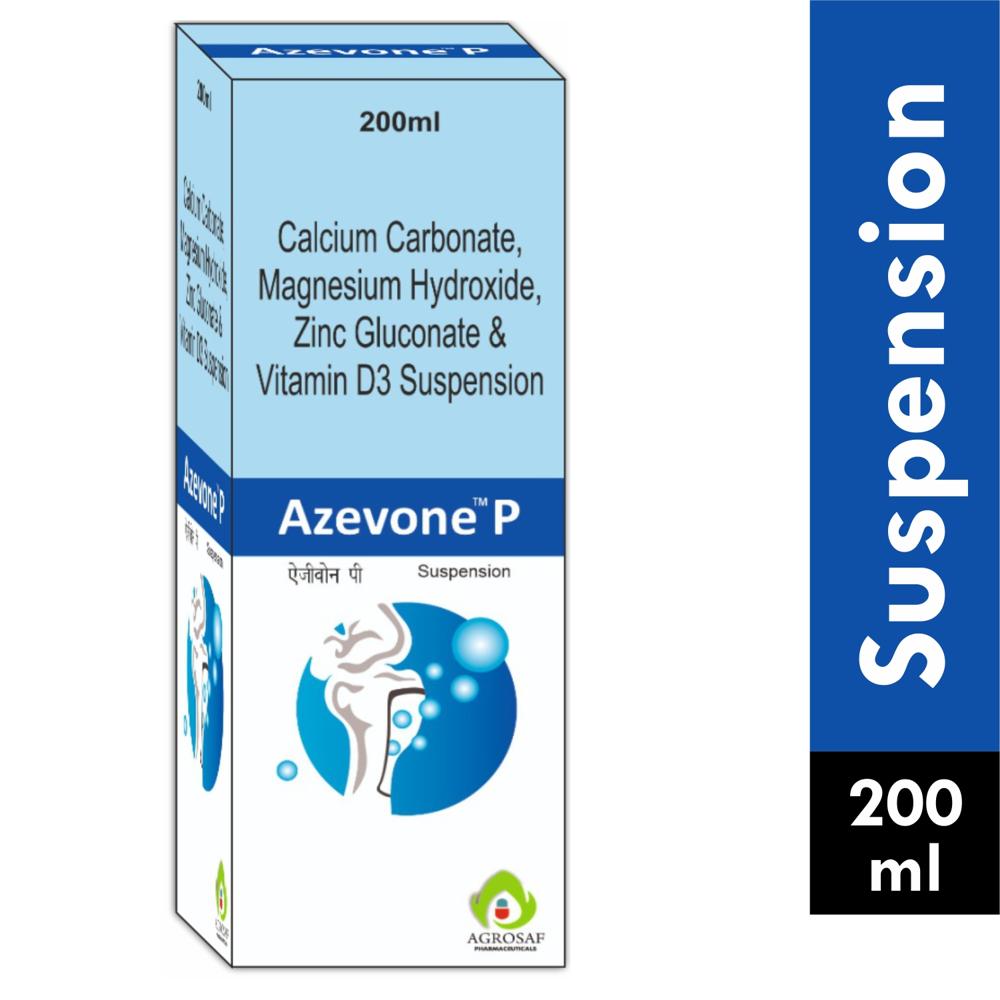 AZEVONE P SUSPENSION - Calcium Carbonate 150mg + Magnesium Hydroxide 25mg + Zinc Gluconate 1.5mg + Vitamin D3 200 I.u.