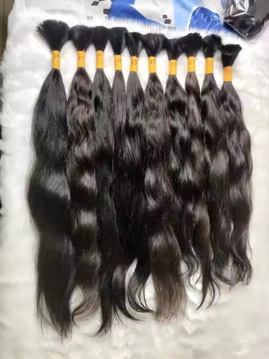 100% Cuticle Aligned Temple Remy Natural Color Bulk Hair Bundles Virgin Hair Extension