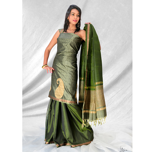 Silk Blend Self Design Salwar Suit - Color: Different Available