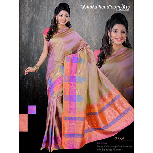 2566 Fancy Color Wrap Combination Silk Saree With Big Buttas