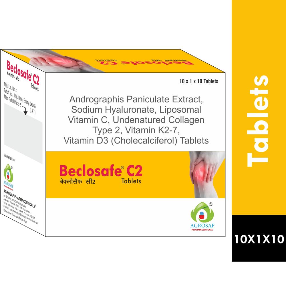 BECLOSAFE C2 TABLET - Andrographis Paniculata Extract, Sodium Hyaluronate, Liposomal Vitamin C, Undenatured Collagen Type 2, Vitamin K2-7, Vitamin D3 (cholecalciferol) Tablet