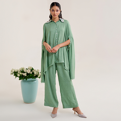 Green Embroidered Collar Kurta Set - Color: Different Available