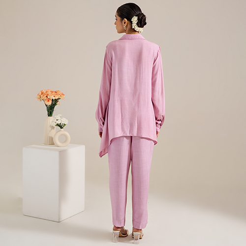 Cotton Slub Co-Ord Set With Embroidered Pocket