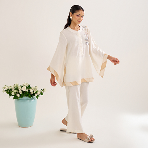 Ivory Linen Hand Embroidery Co-Ord Set
