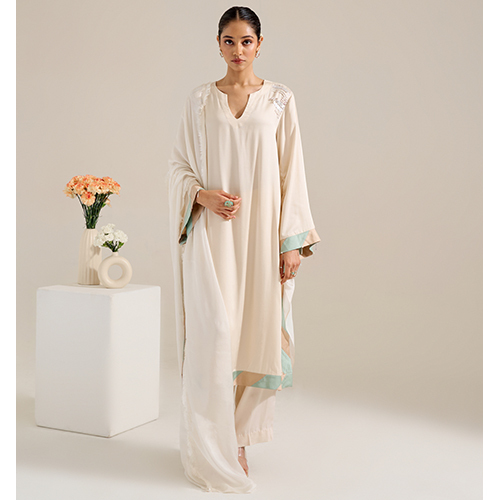 Ivory Satin Hand Embroidery Kurta Set