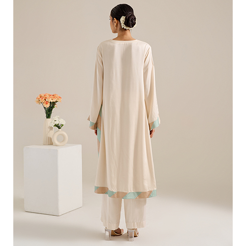 Ivory Satin Hand Embroidery Kurta Set