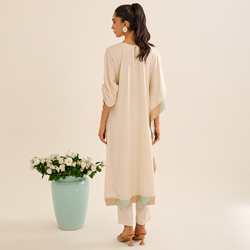 Ivory Satin Hand Embroidery Modern Kurta Set