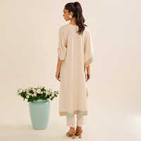 Ivory Satin Hand Embroidery Modern Kurta Set