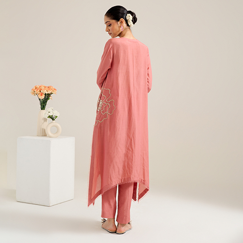 A-Line Chanderi Suit With Machine And Hand Embroidery
