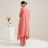 A-Line Chanderi Suit With Machine And Hand Embroidery