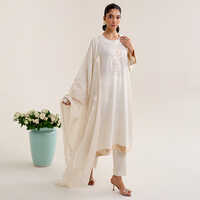 Ivory Linen Hand Embroidery Kurta Set - Color: Different Available