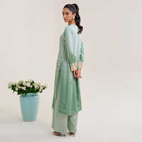 Ombre Satin Long Kurta Set With Machine And Hand Embroidery