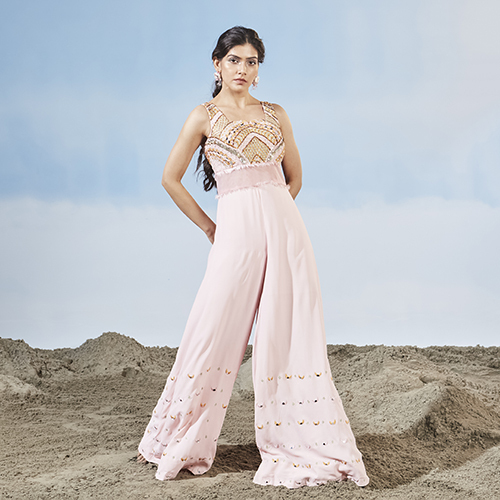Crepe Jump suit With Machine And Hand Embroidery