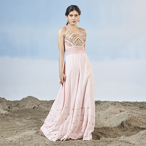 Crepe Jump Suit With Machine And Hand Embroidery - Color: Different Available