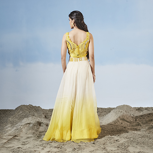 Yellow Organza Lehenga Skirt With Blouse