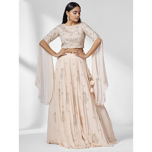 Pink Embroidered Georgette Lehenga With Blouse