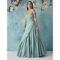 Dupion Skirt With Embroidered Off-shoulder Blouse - Color: Different Available