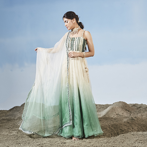 Organza Anarkali With Embroidered Bust