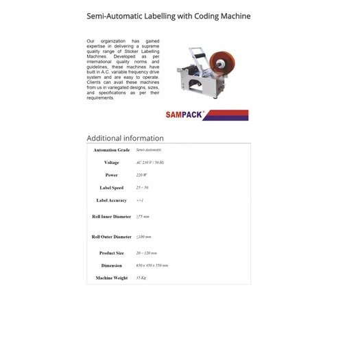Semi Automatic Labelling Machine - Application: Industrial