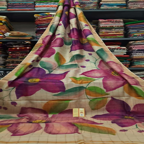 Hand Painted Full Body Check Zori Pure Deshi Bengal Tusser Silk Saree