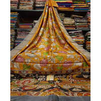 Hand Painted Pen Kalamkari Saree on Zori Bordered Pure Bengal Tusser Silk