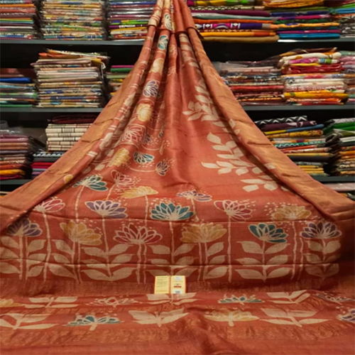 Batik Sarees On Zori Bordered Pure Deshi Bengal Tusser Silk Fabric