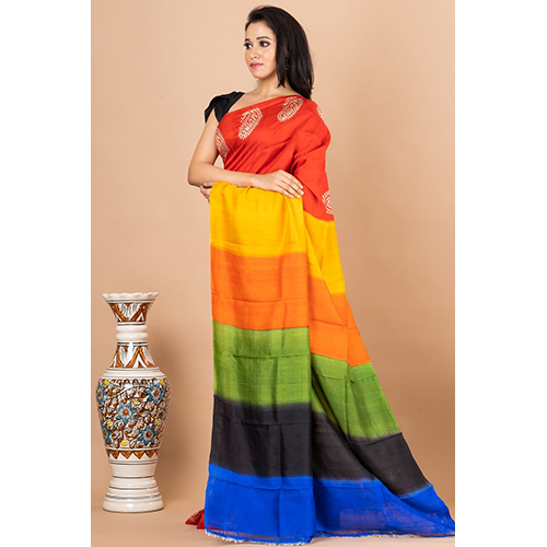 Hand Block Printed Pure Mulberry Murshidabad Silk Saree