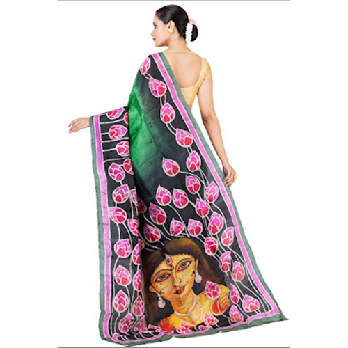 Hand Painted Wax Batik Pure Mulberry Murshidabad Silk Saree