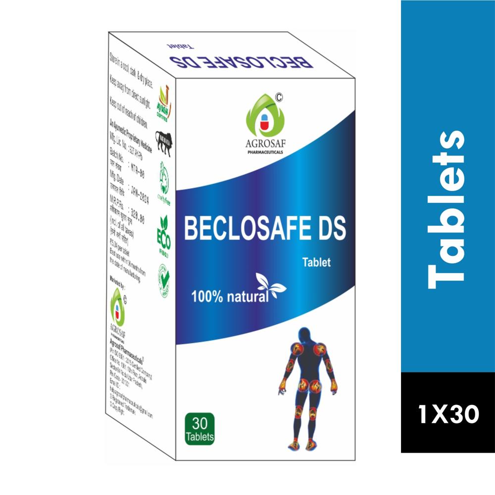 BECLOSAFE DS TABLET -Goksura 80mg,guduchi 60mg,shallaki 220mg,guggulu 200mg,rasna 50mg,mulethi 50mg