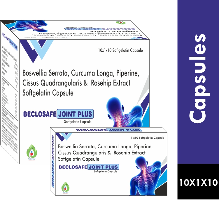 BECLOSAFE JOINT PLUS CAPSULE - Boswellia Serrata(200mg),curcuma Longa(97.50mg),piperine(7.5mg),cissus Quadrangularis(500mg) & Rosehip Extract(100mg) Softgeletin Capsule