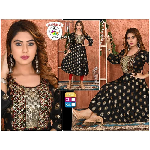 Embroidery Anarkali Dress - Color: Black