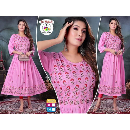 Ladies Fancy Rayon Kurti - Color: Green