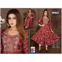 Rayon Anarkali Dress - Color: Red