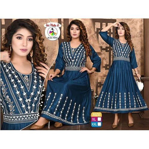 Ladies Designer Anarkali Kurti - Color: Blue