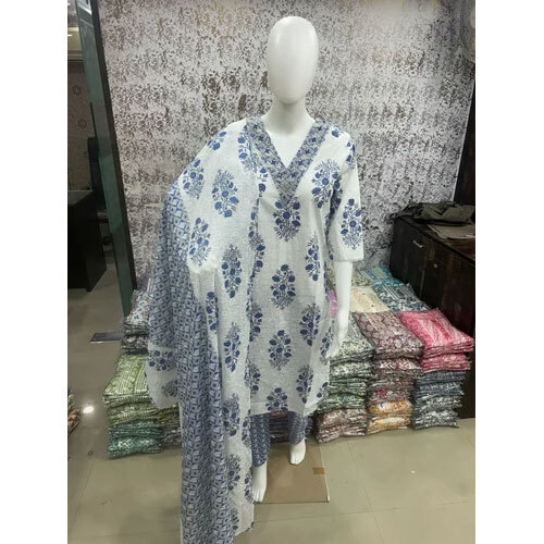 Designer Kurti Pant Dupatta Suit - Color: White