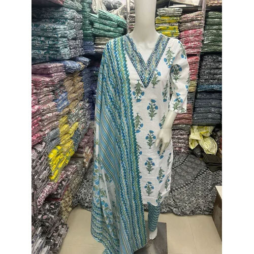 Printed Cotton Kurti Pant Set - Design: Plain
