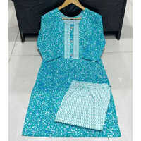 Jaipuri Cotton Kurti Pant Set - Color: Black And White