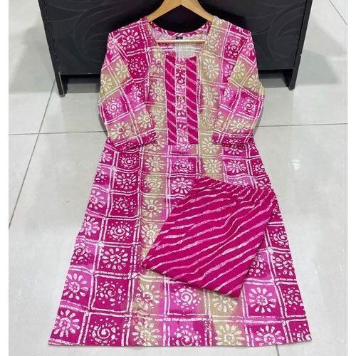 Jaipuri Bandhej Kurti Pant - Color: Pink