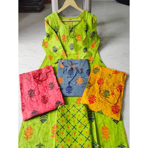 Ladies Printed Cotton Kurti Pant Set