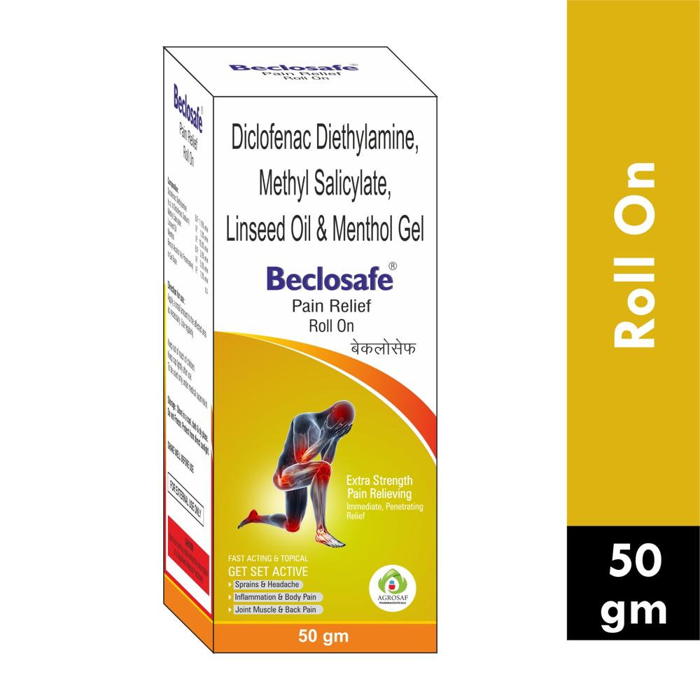 BECLOSAFE PAIN RELIEF ROLL ON  - Diclofenac 1.16 %,methyl Salisylate 10 %,linseed Oil 3 %,menthol 5 % Benzyl Alcohol 1 %