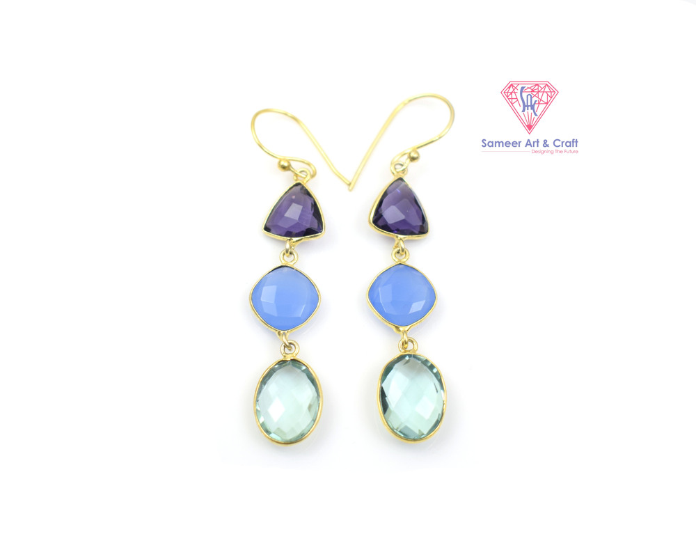 Elegant Multi Gemstone Handmade Gold Plated Hoop Earring
