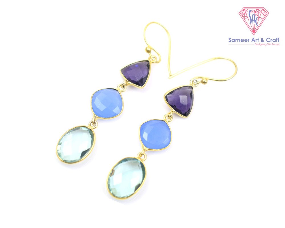 Elegant Multi Gemstone Handmade Gold Plated Hoop Earring