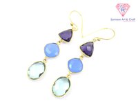 Elegant Multi Gemstone Handmade Gold Plated Hoop Earring
