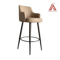 Modern Beige Leatherette Bar Stool with Armrests & Metal Legs a   High Chair for Kitchen, CafAC, or Bar Counter