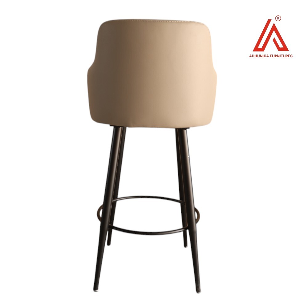 Modern Beige Leatherette Bar Stool with Armrests & Metal Legs  High Chair for Kitchen, Caf, or Bar Counter