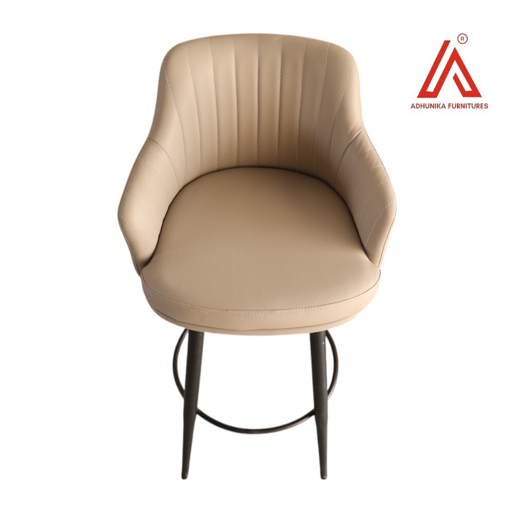 Modern Beige Leatherette Bar Stool with Armrests & Metal Legs  High Chair for Kitchen, Caf, or Bar Counter