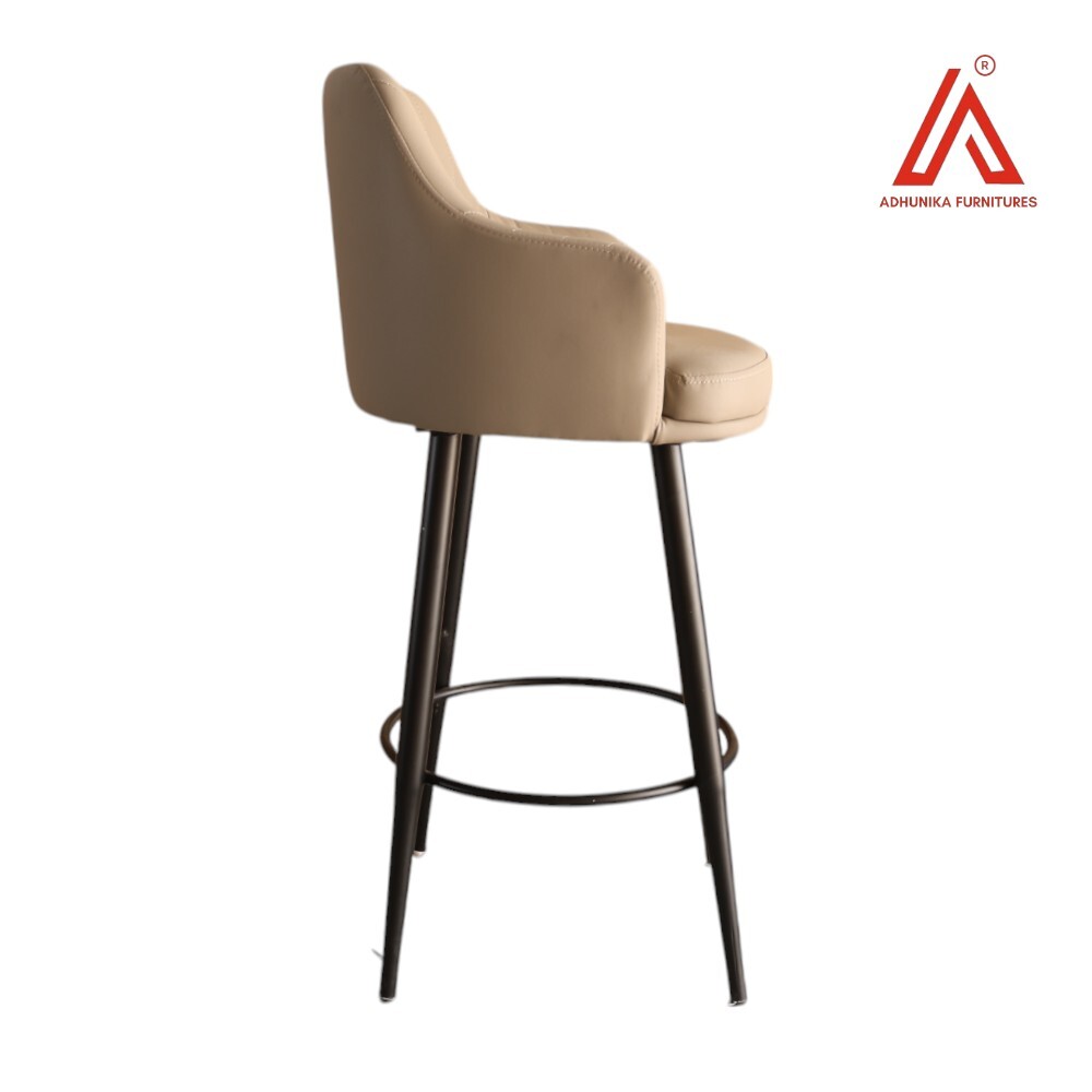 Modern Beige Leatherette Bar Stool with Armrests & Metal Legs  High Chair for Kitchen, Caf, or Bar Counter