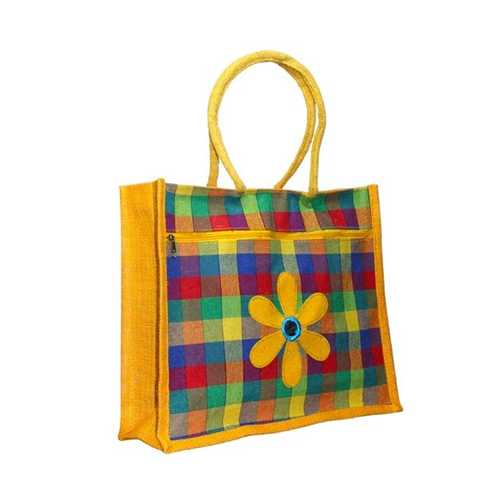 Check Embroidery Jute Bag - Color: Different Available
