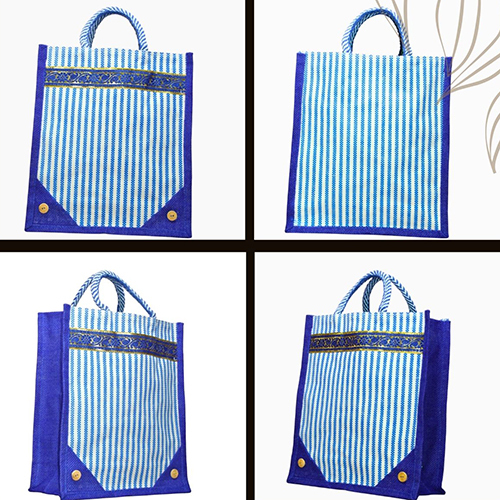 Stripe Lace Bottom Jute Bag - Color: Different Available